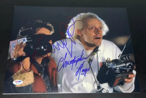 MICHAEL J FOX & CHRISTOPHER LLOYD SIGNED 11×14 PHOTO BACK TO THE FUTURE PSA T1 COLLECTIBLE MEMORABILIA