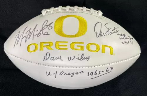OREGON DUCKS GREATS MULTI-SIGNED LOGO FOOTBALL FOUTS MARIOTTA WILCOX RENFRO JSA COLLECTIBLE MEMORABILIA