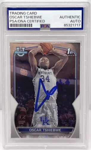 OSCAR TSHIEBWE SIGNED AUTO 2023-24 BOWMAN CHROME U ROOKIE CARD PSA/DNA SLABBED COLLECTIBLE MEMORABILIA