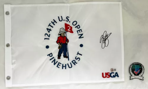 Rickie Fowler Signed 2024 US Open Flag Beckett BAS COA | Autographia