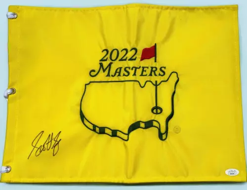 SCOTTIE SCHEFFLER SIGNED 2022 MASTERS GOLF FLAG AUGUSTA NATIONAL AUTO JSA LOA COLLECTIBLE MEMORABILIA