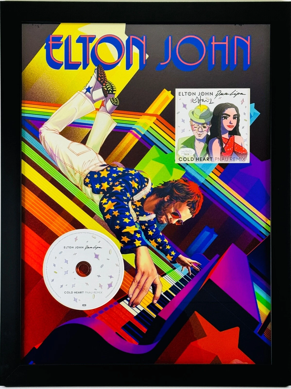 ELTON JOHN DUA LIPA Framed Signed Autograph 
