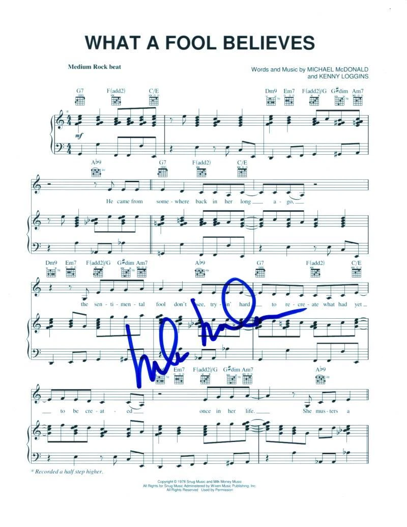 Michael McDonald Doobie Brothers Signed Autograph What Fool Believes Sheet Music