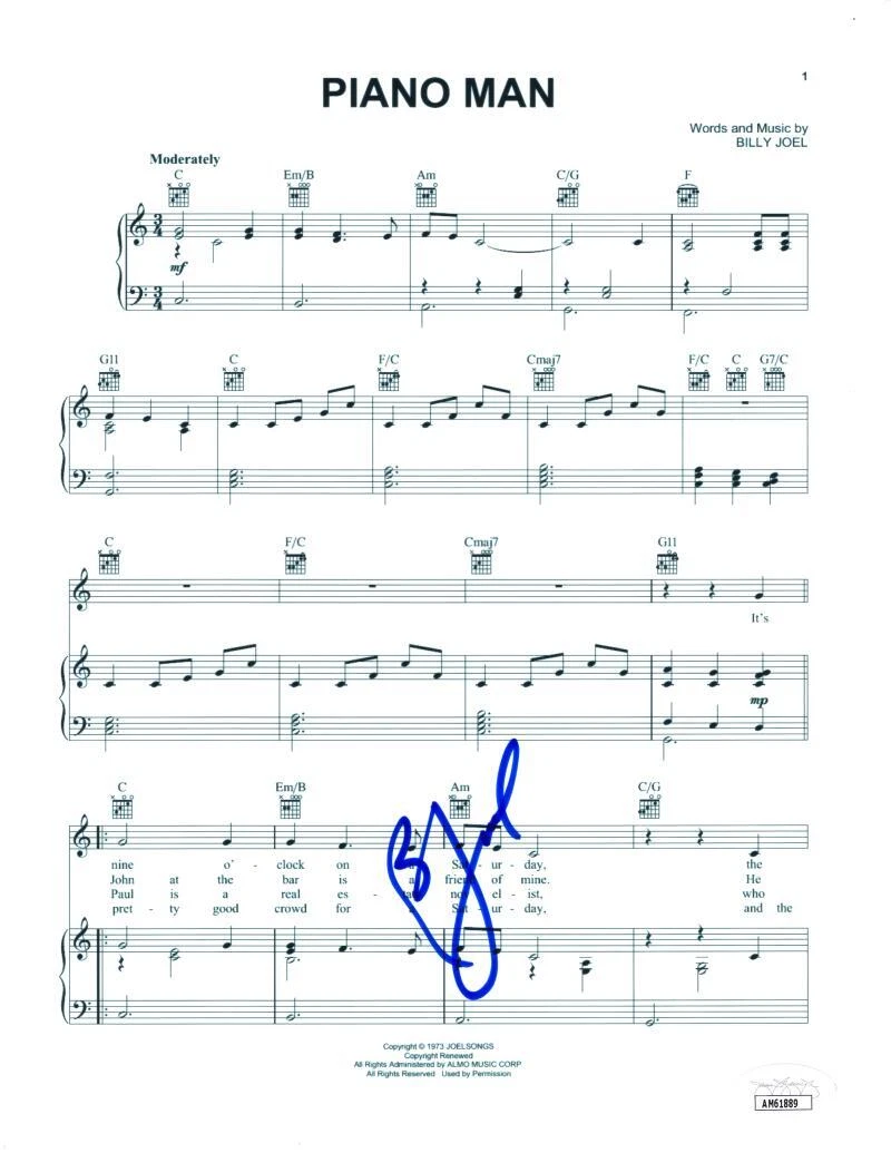 Billy Joel Signed Autograph Piano Man Sheet Music - Iconic Singer Songwriter JSA