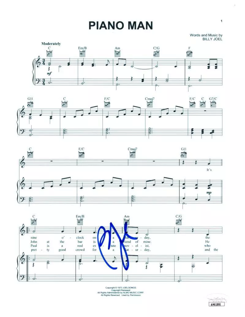 Billy Joel Signed Autograph Piano Man Sheet Music - The Stranger Singer JSA COA