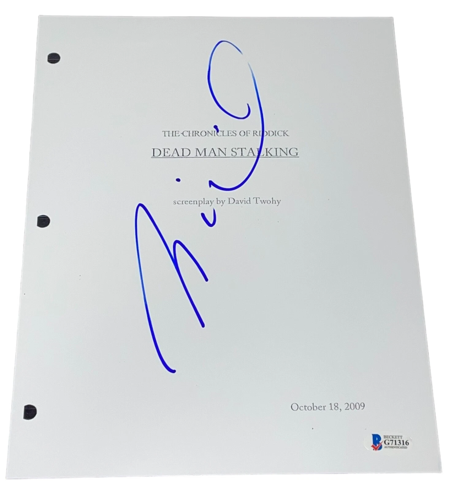Vin Diesel Signed Autograph The Chronicles of Riddick Full Script Screenplay BAS