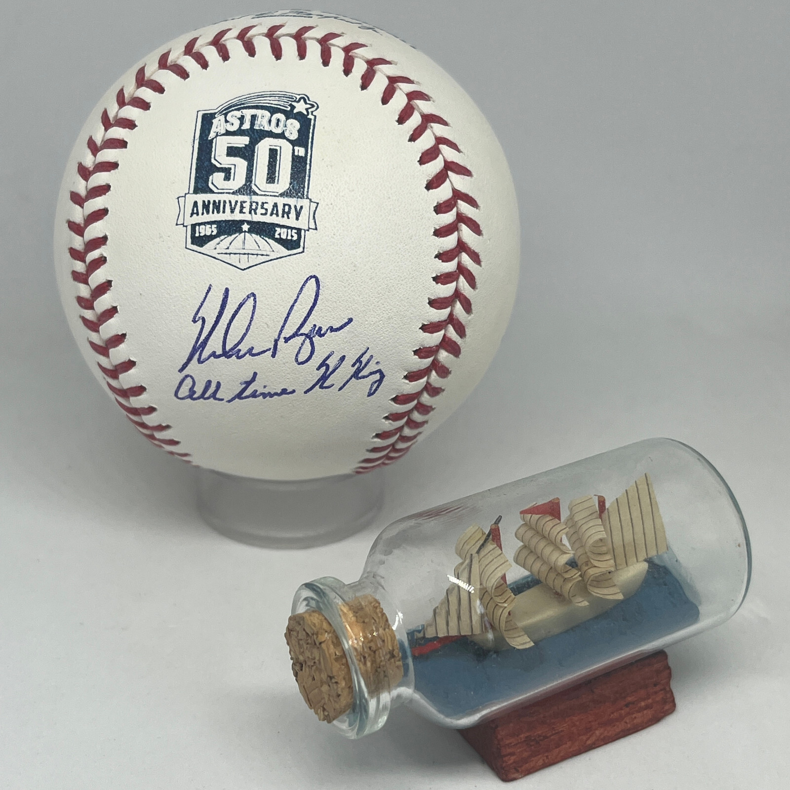 Nolan Ryan signed Rawlings Astros 50th Ann Logo Baseball JSA COA Inscribed A3414