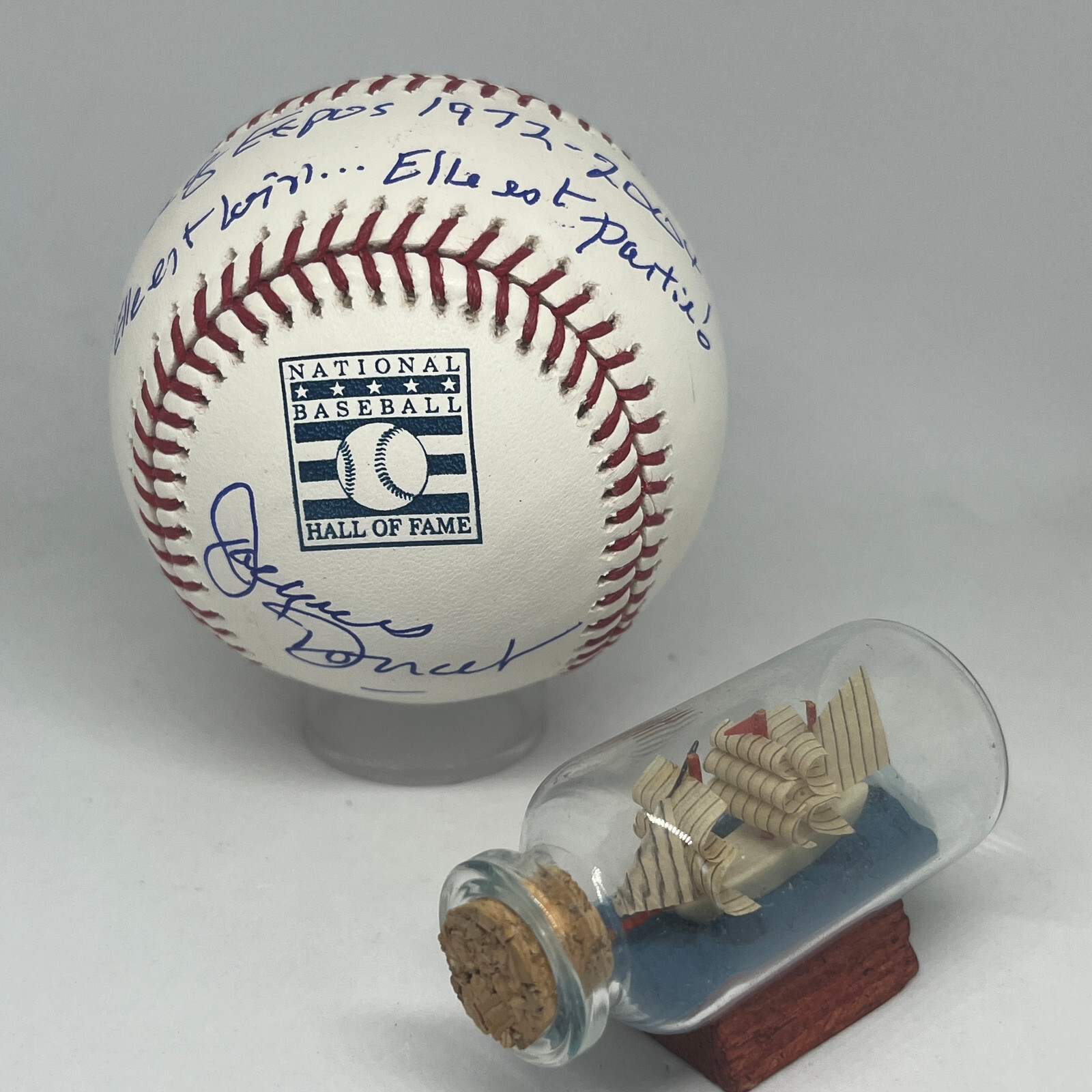 Broadcaster Jacques Doucet signed Rawlings HOF Logo Baseball JSA COA Expos A3444