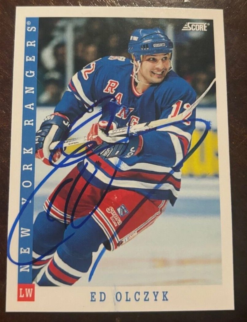 1993-94 Score Hockey Card #37 Ed Olcyzk signed autographed card New York Rangers
