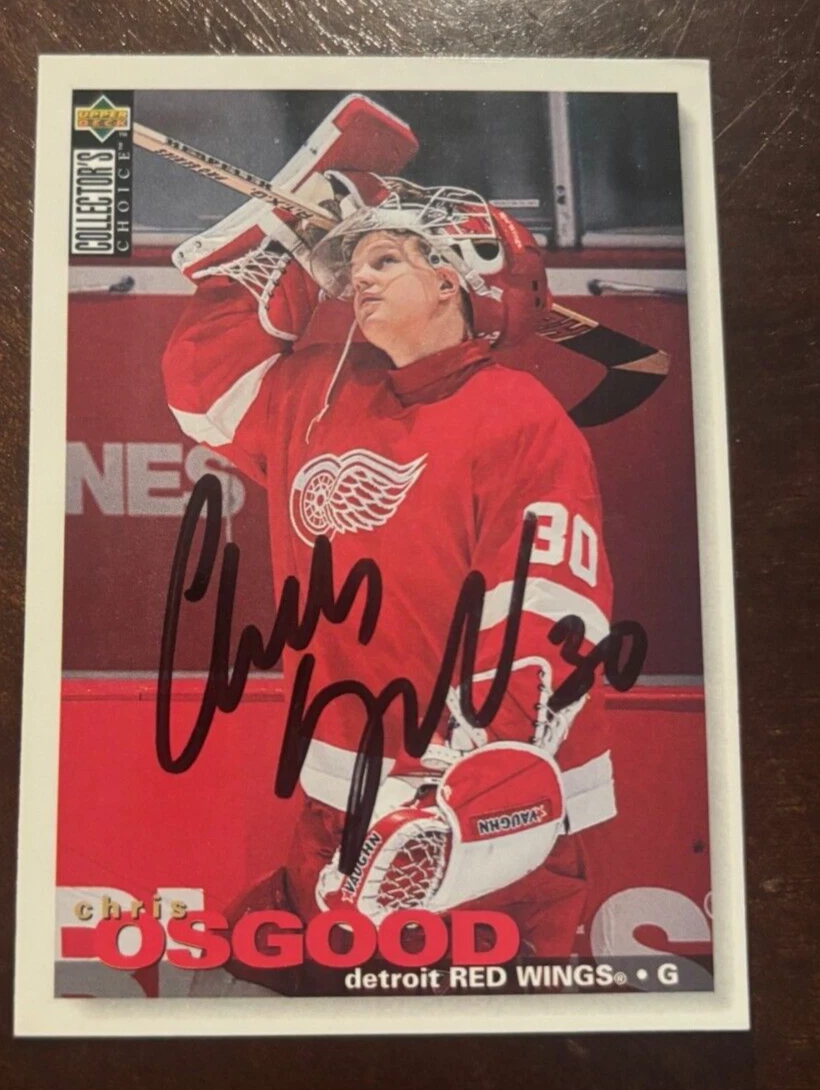 1995-96 Collector's Choice Red Wings Card #136 Chris Osgood signed autographed