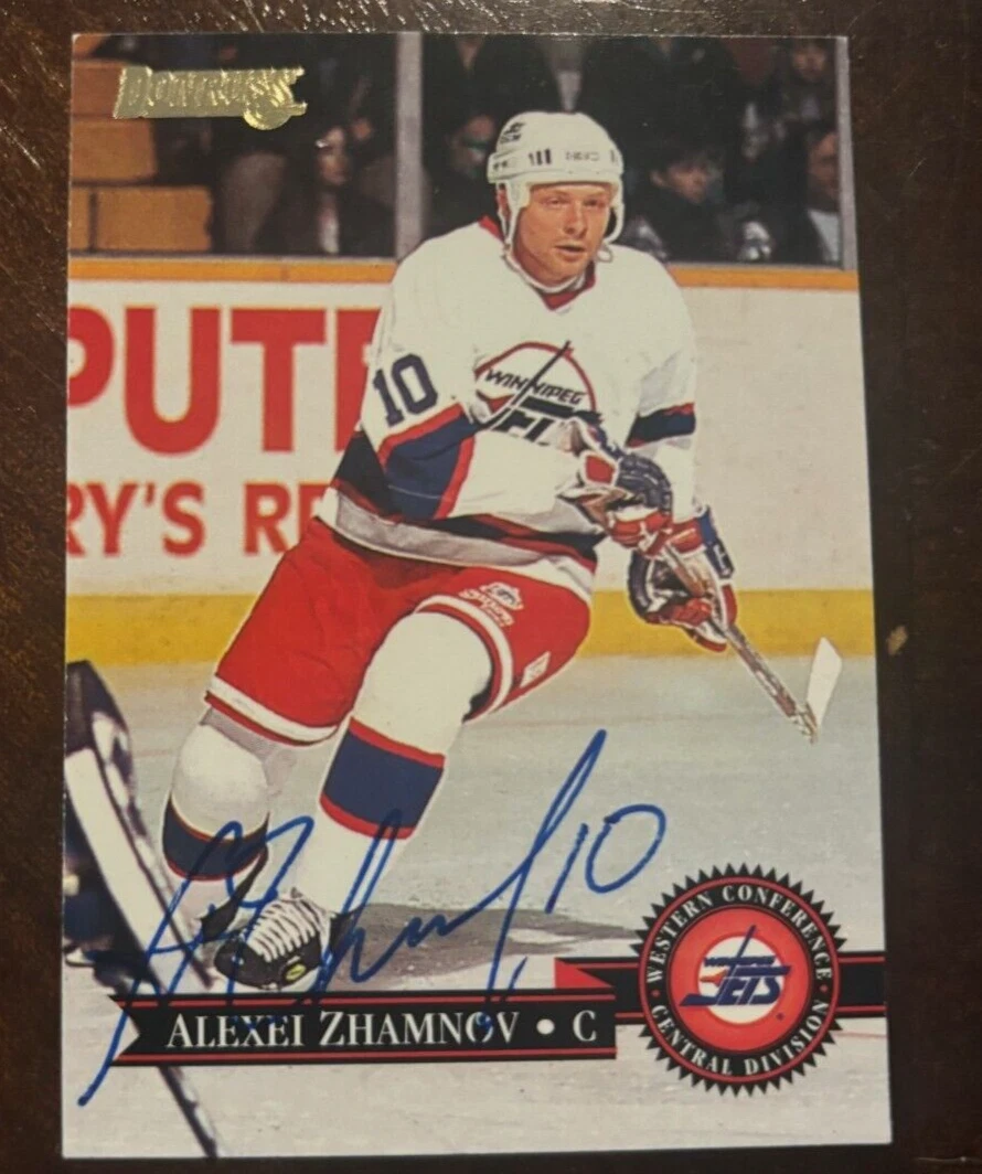 1995-96 Donruss Jets Hockey Card #155 Alexei Zhamnov signed autographed card