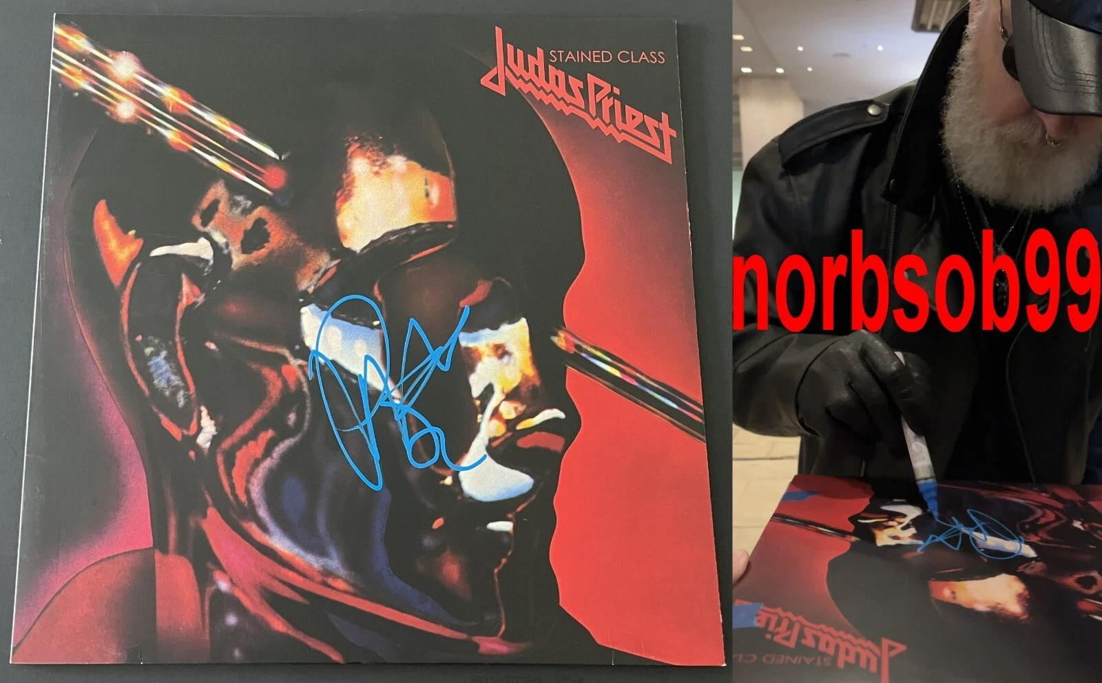 ROB HALFORD SIGNED JUDAS PRIEST STAINED CLASS VINYL w/EXACT VIDEO PROOF BECKETT