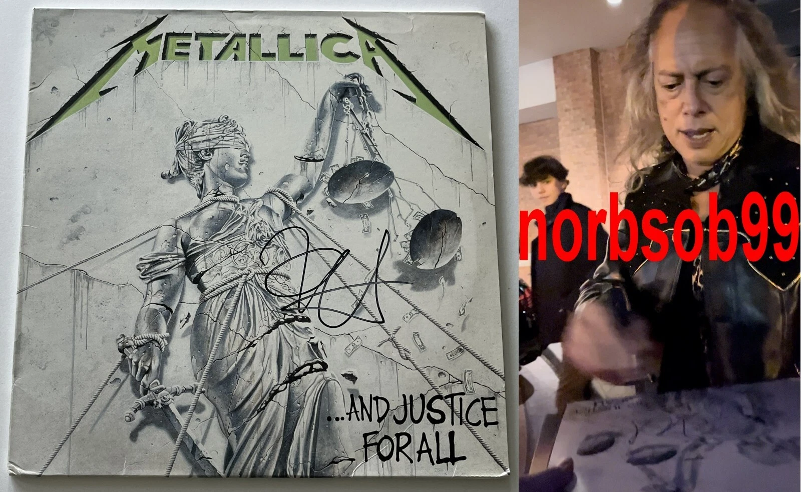 KIRK HAMMETT SIGNED METALLICA AND JUSTICE FOR ALL VINYL wEXACT PROOF BECKETT COA