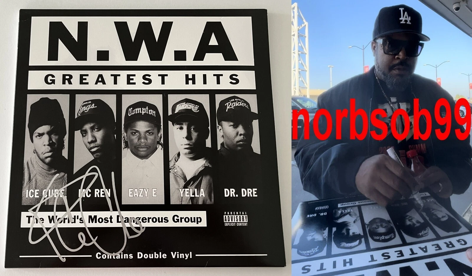ICE CUBE SIGNED N.W.A. GREATEST HITS VINYL ALBUM w/EXACT VIDEO PROOF BECKETT COA