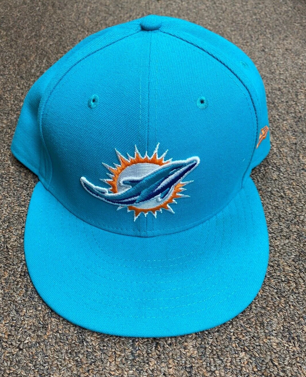 NFL FOOTBALL MIAMI DOLPHINS TEAM LOGO TEAL NEW ERA FITTED HAT CAP SIZE 8