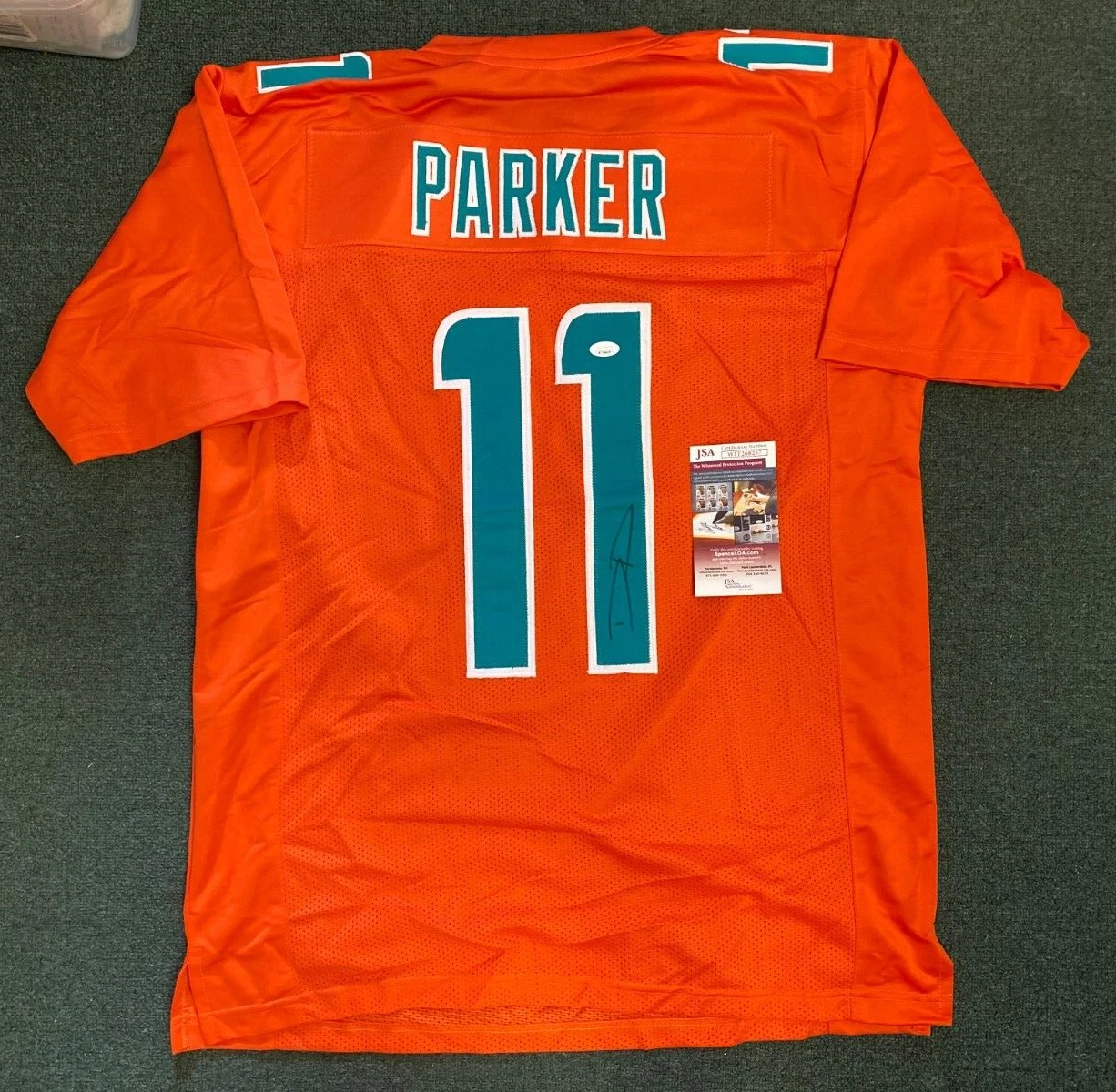 DEVANTE PARKER MIAMI DOLPHINS SIGNED AUTOGRAPH CUSTOM ORANGE JERSEY SZ XL JSA !