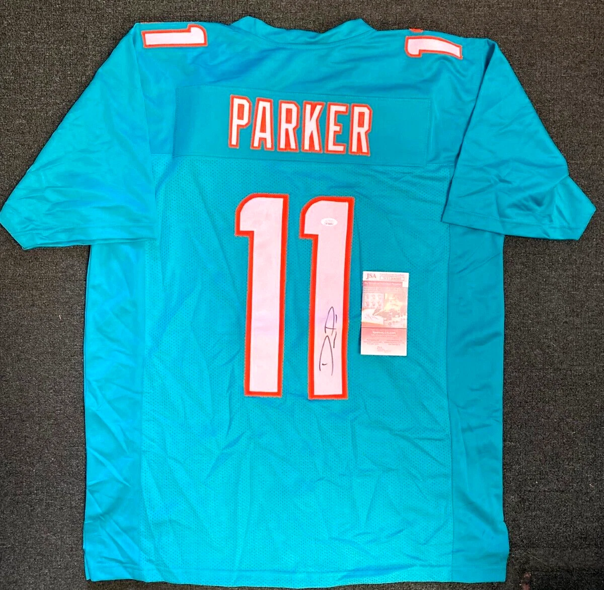 DEVANTE PARKER MIAMI DOLPHINS SIGNED AUTOGRAPH CUSTOM TEAL JERSEY SZ XL JSA *