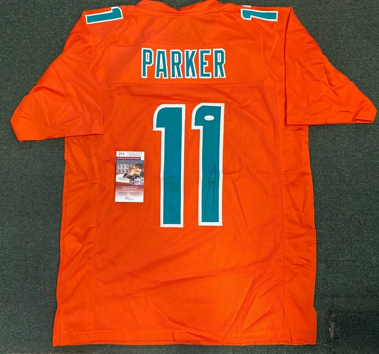 DEVANTE PARKER MIAMI DOLPHINS SIGNED AUTOGRAPH CUSTOM ORANGE JERSEY SZ XL JSA !!