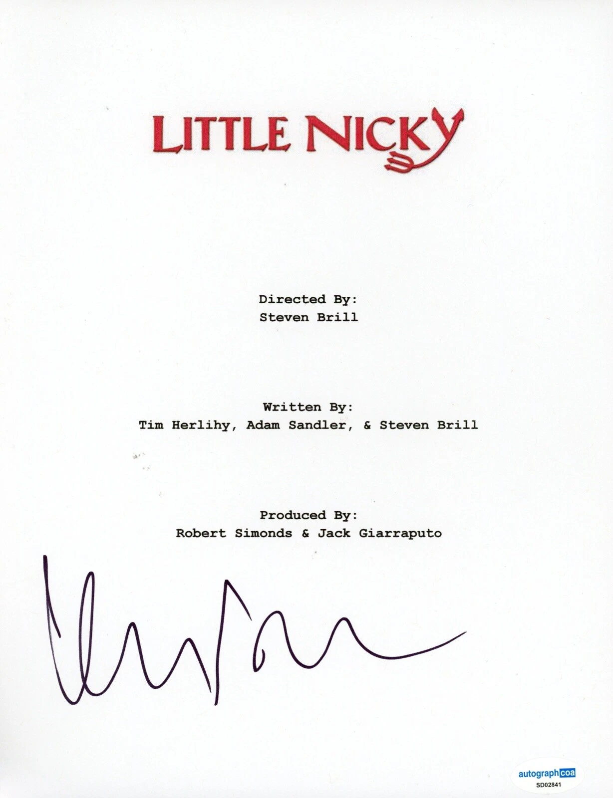 KEVIN NEALON SIGNED AUTOGRAPH FULL MOVIE SCRIPT ACOA LITTLE NICKY