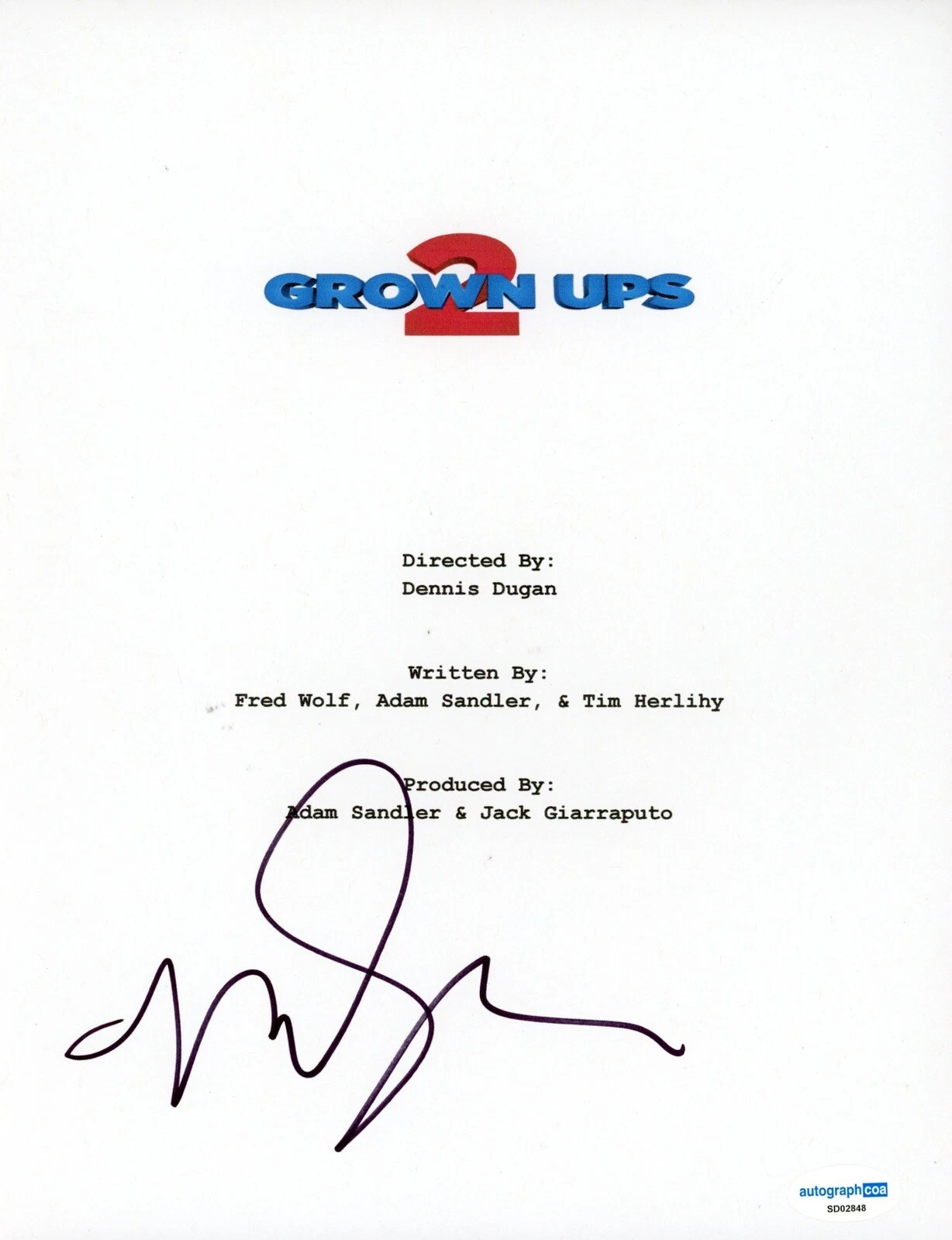 NICK SWARSDON SIGNED AUTOGRAPH FULL MOVIE SCRIPT ACOA GROWN UPS 2 ADAM SANDLER