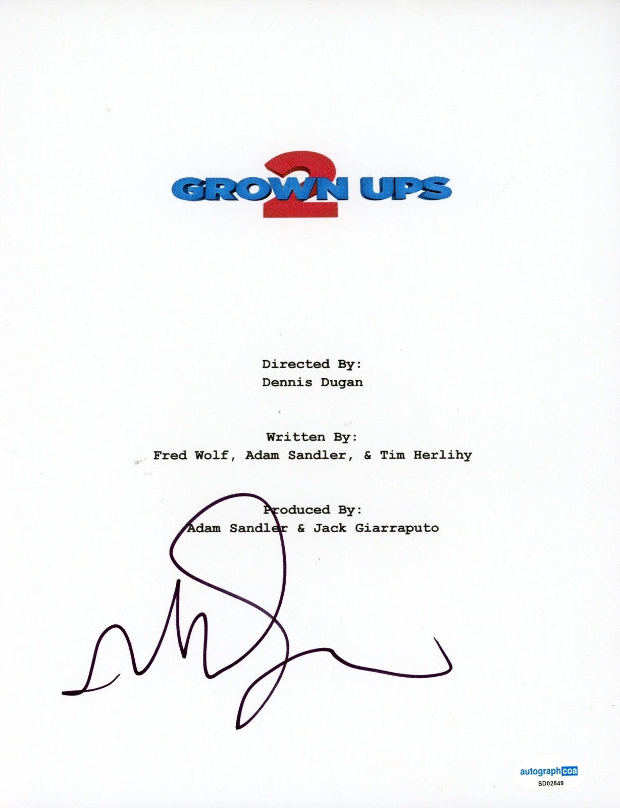 NICK SWARSDON SIGNED AUTOGRAPH FULL MOVIE SCRIPT ACOA GROWN UPS 2 ADAM SANDLER