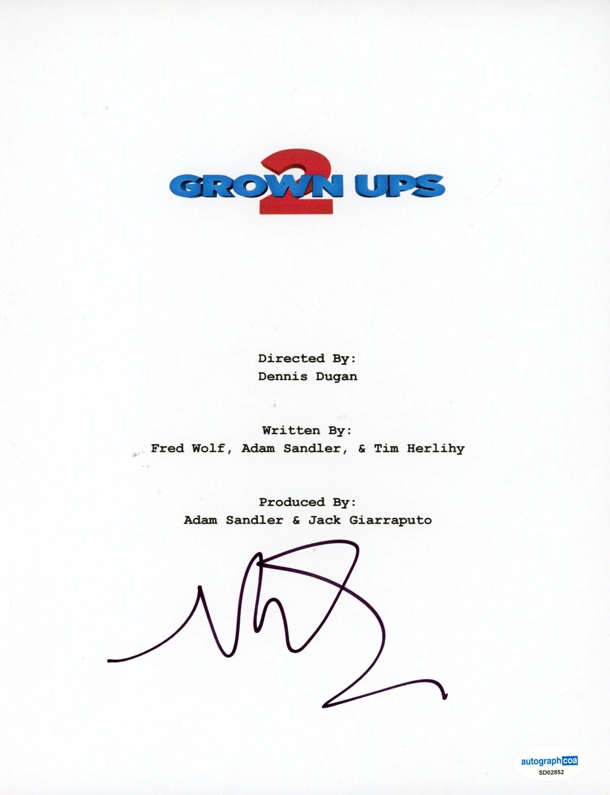 NICK SWARSDON SIGNED AUTOGRAPH FULL MOVIE SCRIPT ACOA GROWN UPS 2 ADAM SANDLER