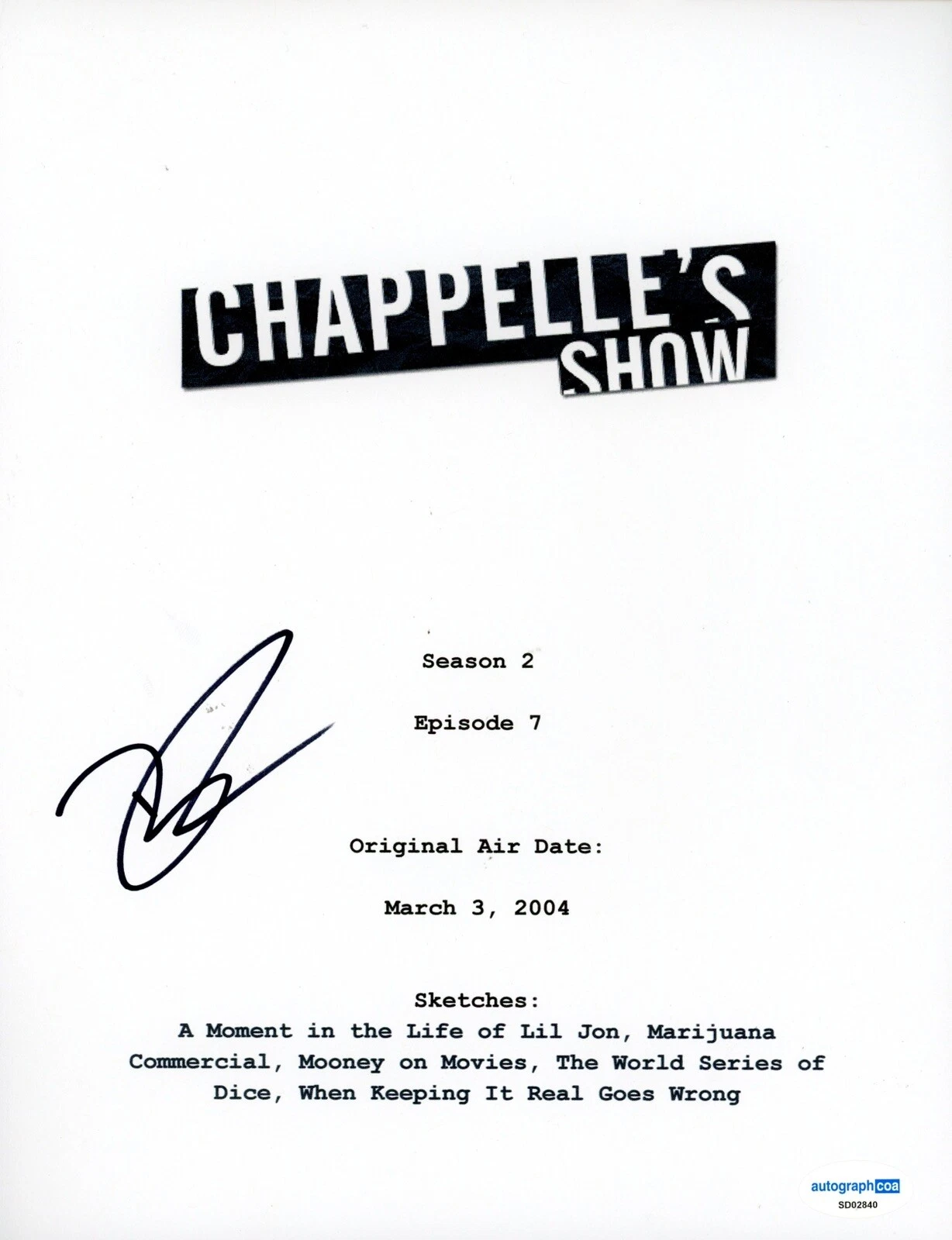 DONNELL RAWLINGS SIGNED AUTOGRAPH CHAPPELLES SHOW TV SCRIPT ACOA ASHY LARRY