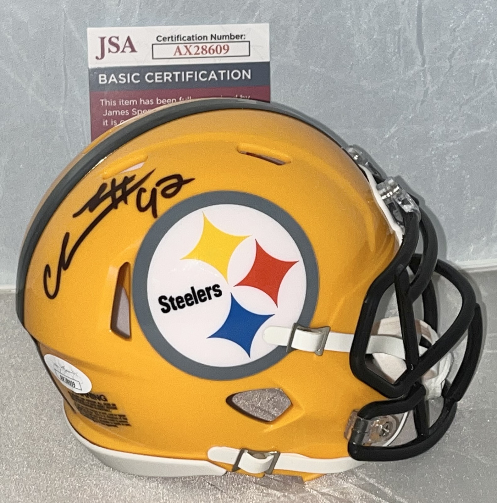Isaiahh Loudermilk signed Pittsburgh Steelers Yellow mini helmet autographed JSA