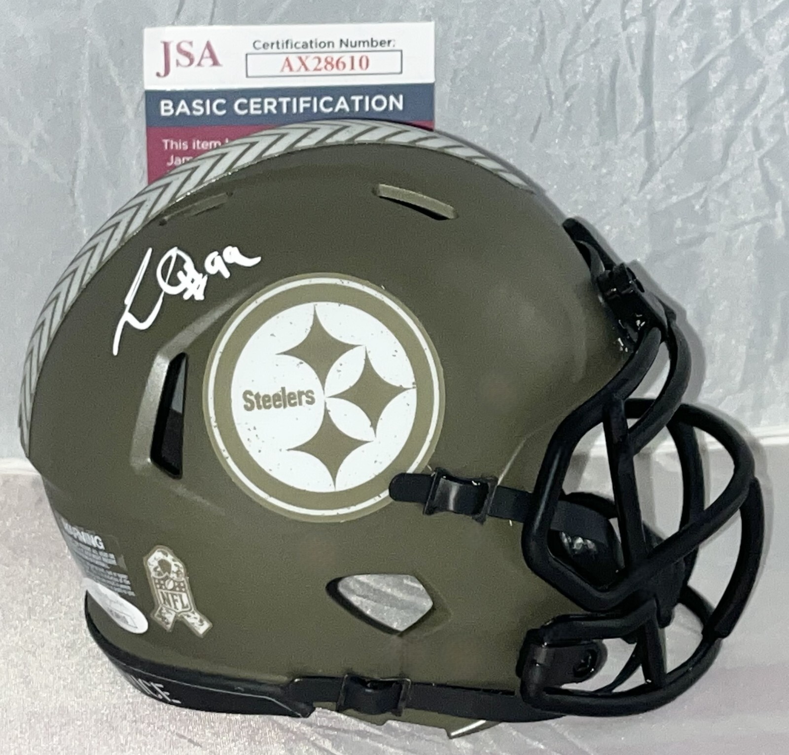 Larry Ogunjobi signed Pittsburgh Steelers Salute To Service mini helmet JSA