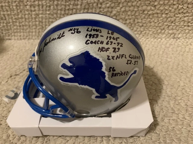 JOE SCHMIDT HAND SIGNED DETROIT LIONS MINI HELMET 12 INSCRIPTIONS JSA