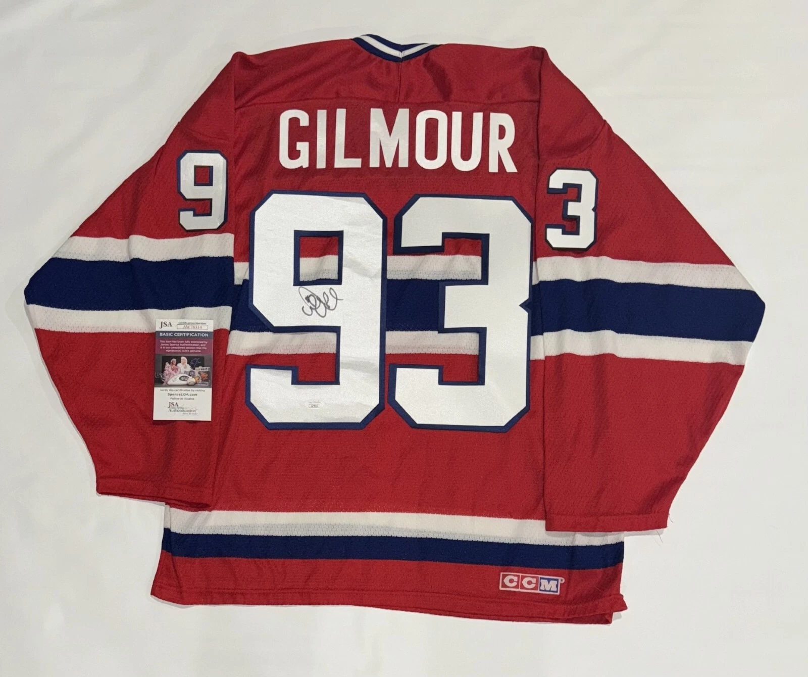 DOUG GILMOUR SIGNED VINTAGE CCM MONTREAL CANADIENS JERSEY LICENSED JSA COA