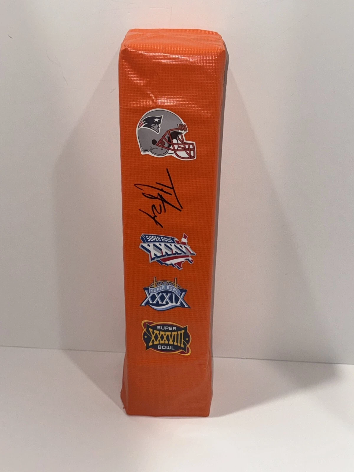 TY LAW SIGNED TOUCHDOWN PYLON NEW ENGLAND PATRIOTS SUPER BOWL FOOTBALL