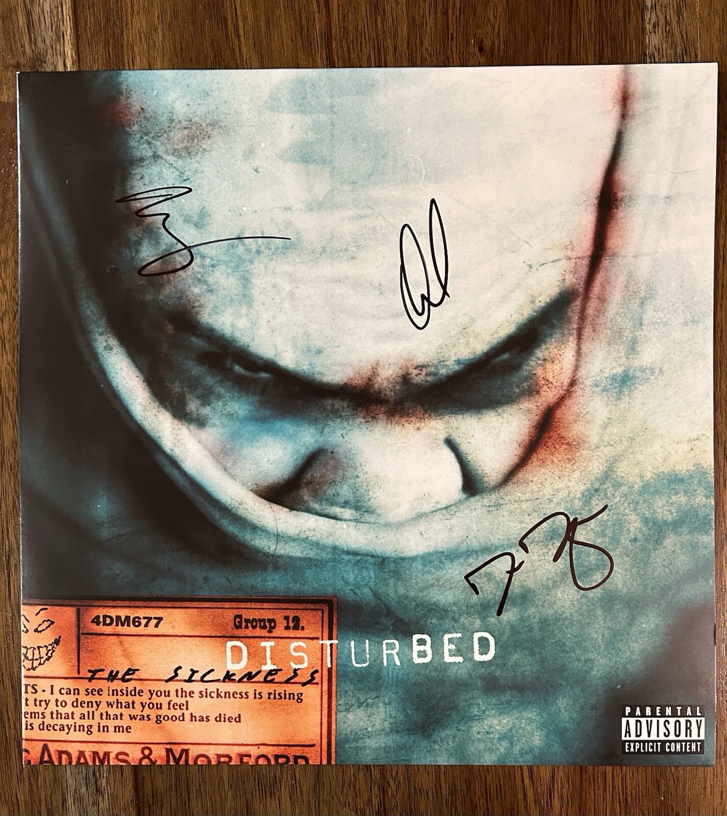 ‘DISTURBED’ BAND SIGNED VINYL ALBUM ‘SICKNESS’ DAVID DRAIMAN +2 PROOF COLLECTIBLE MEMORABILIA
