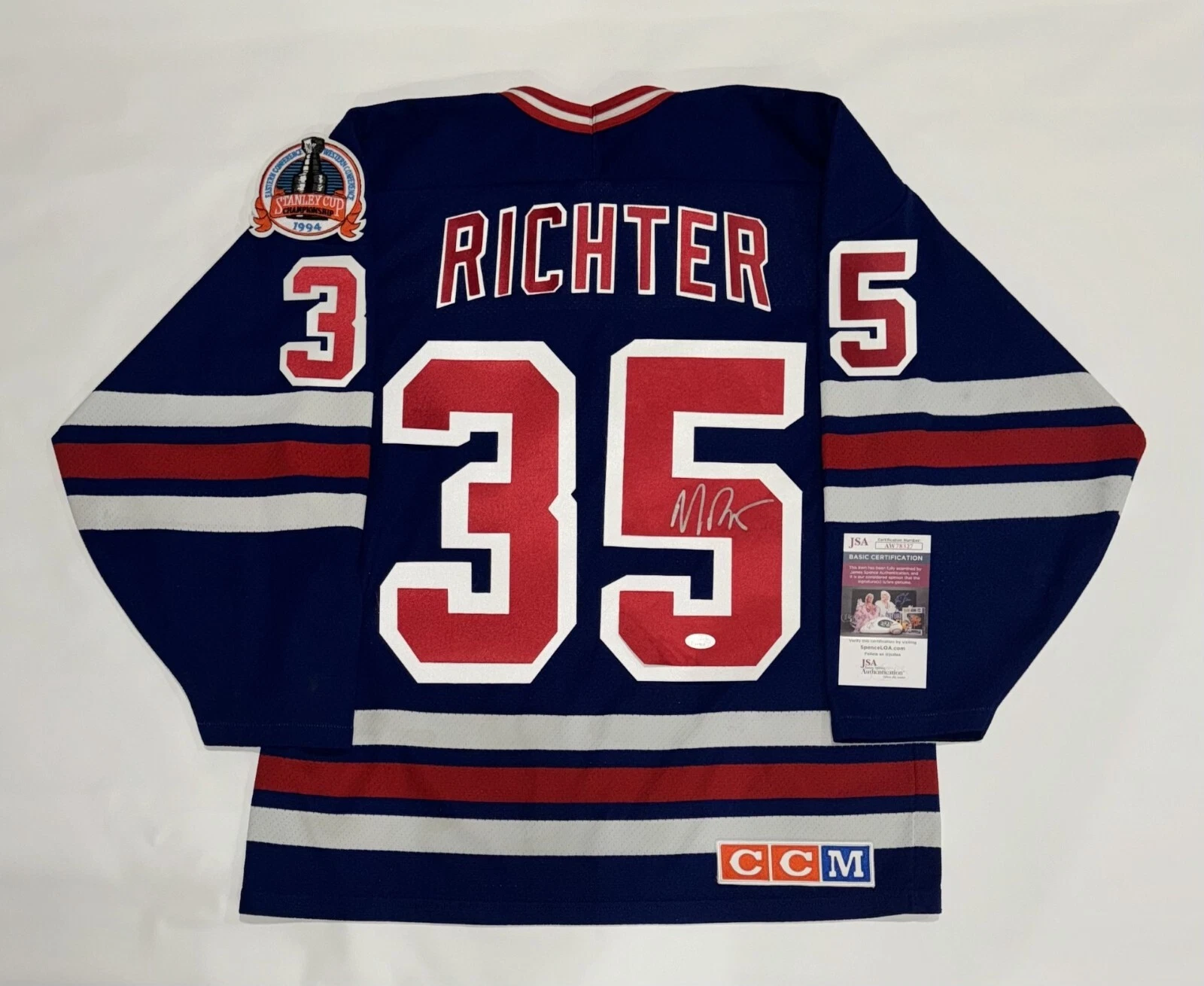 MIKE RICHTER SIGNED CCM NEW YORK RANGERS 1994 CUP JERSEY LICENSED JSA COA