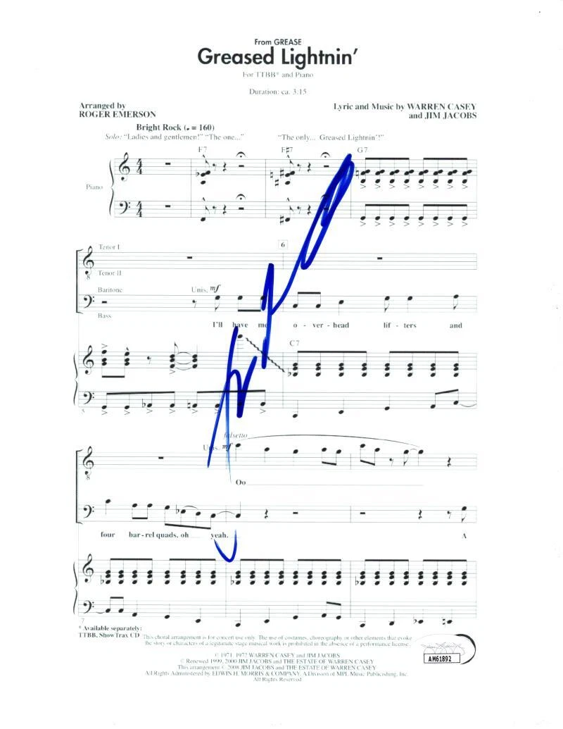 John Travolta Signed Autograph Greased Lightnin' Sheet Music - Grease w/ JSA COA