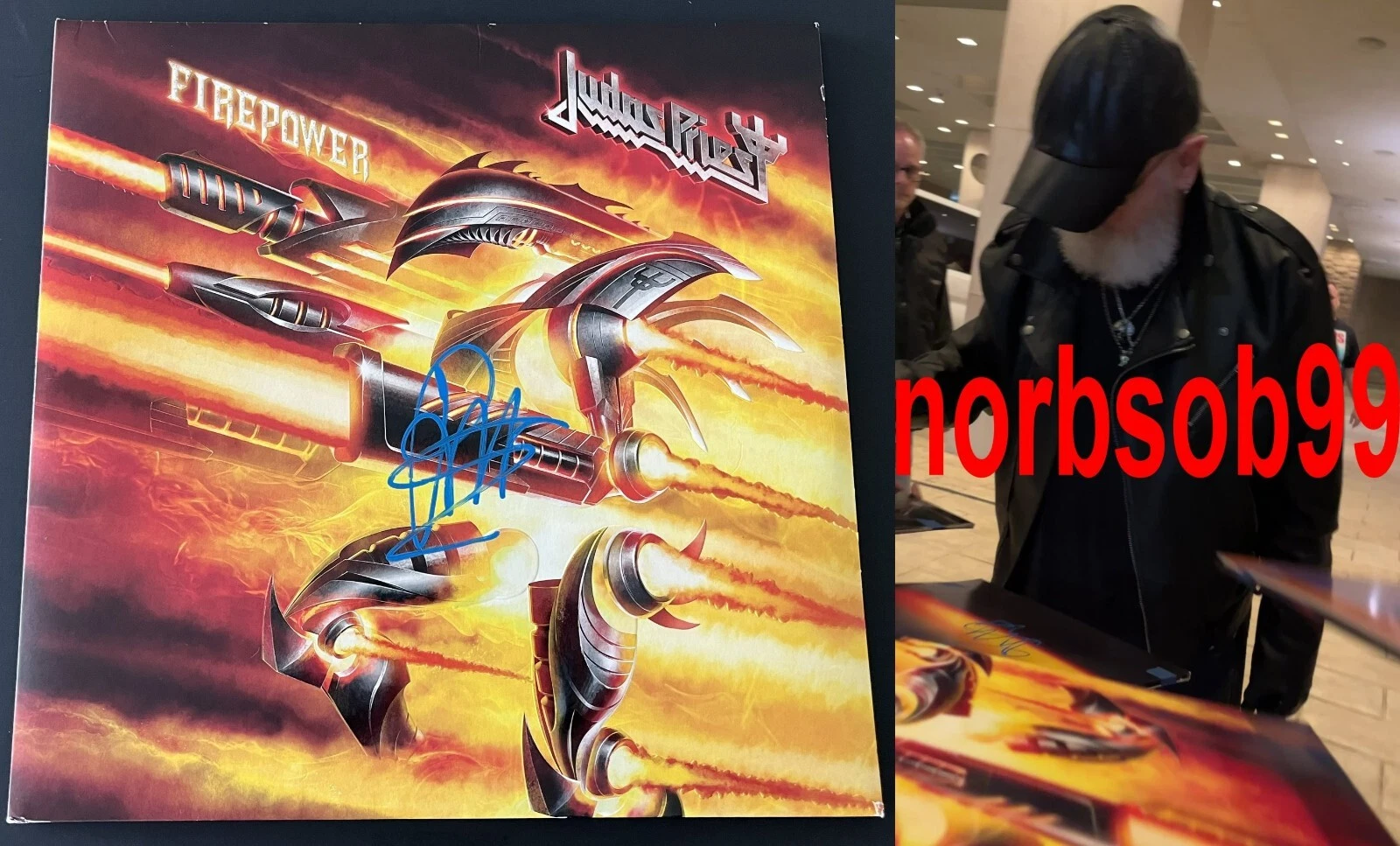 ROB HALFORD SIGNED JUDAS PRIEST FIREPOWER VINYL w/EXACT VIDEO PROOF BECKETT COA