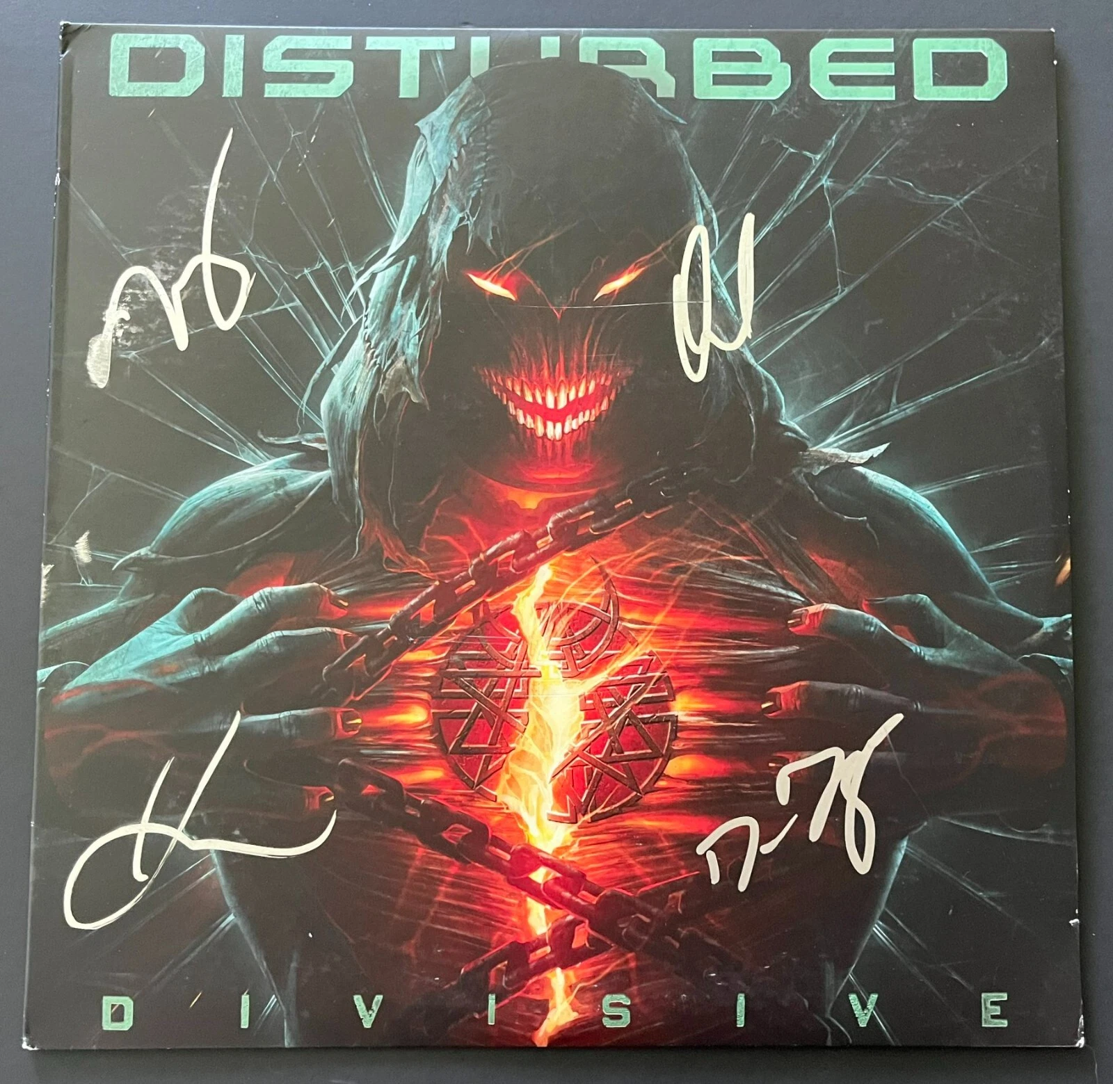 DISTURBED SIGNED AUTOGRAPH DIVISIVE VINYL RECORD ALBUM LP DAVID DRAIMAN +3 & COA