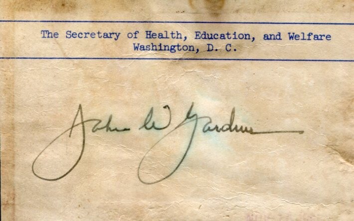 John W. Gardner Secretary of Health, Education and Welfare Signed Autograph