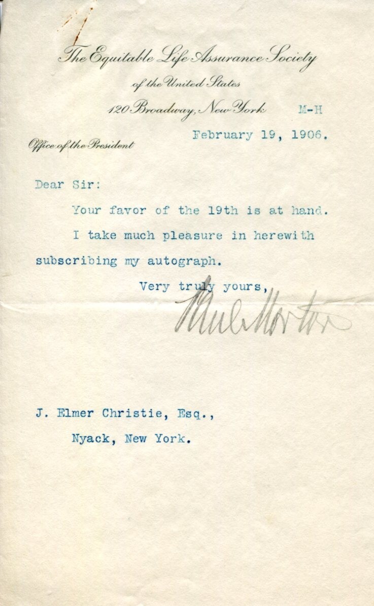 Paul Morton Secretary of the Navy Theodore Roosevelt Cabinet Signed Autograph