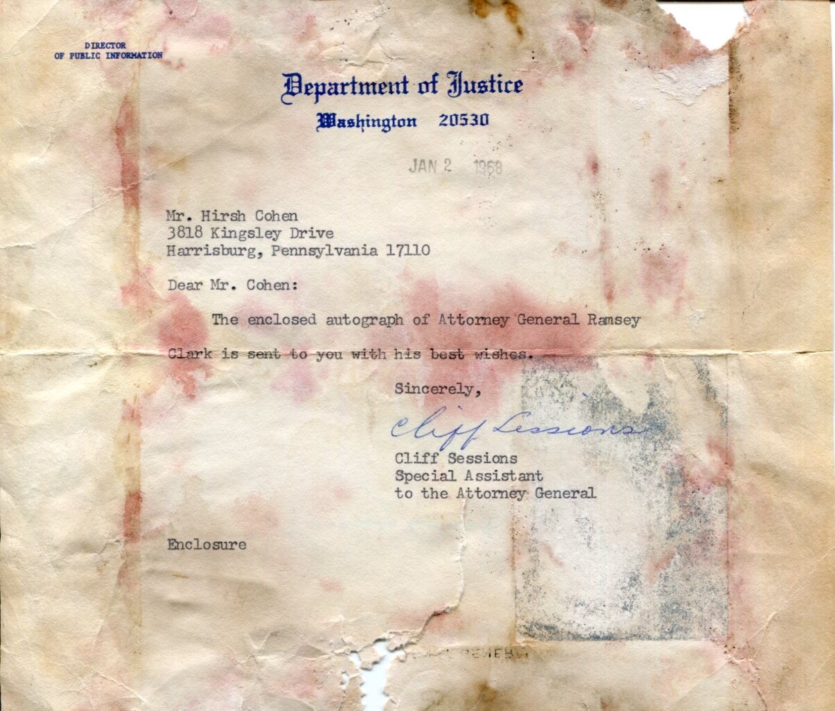 Cliff Sessions National Journal Found Civil Rights Medgar Evers Signed Autograph