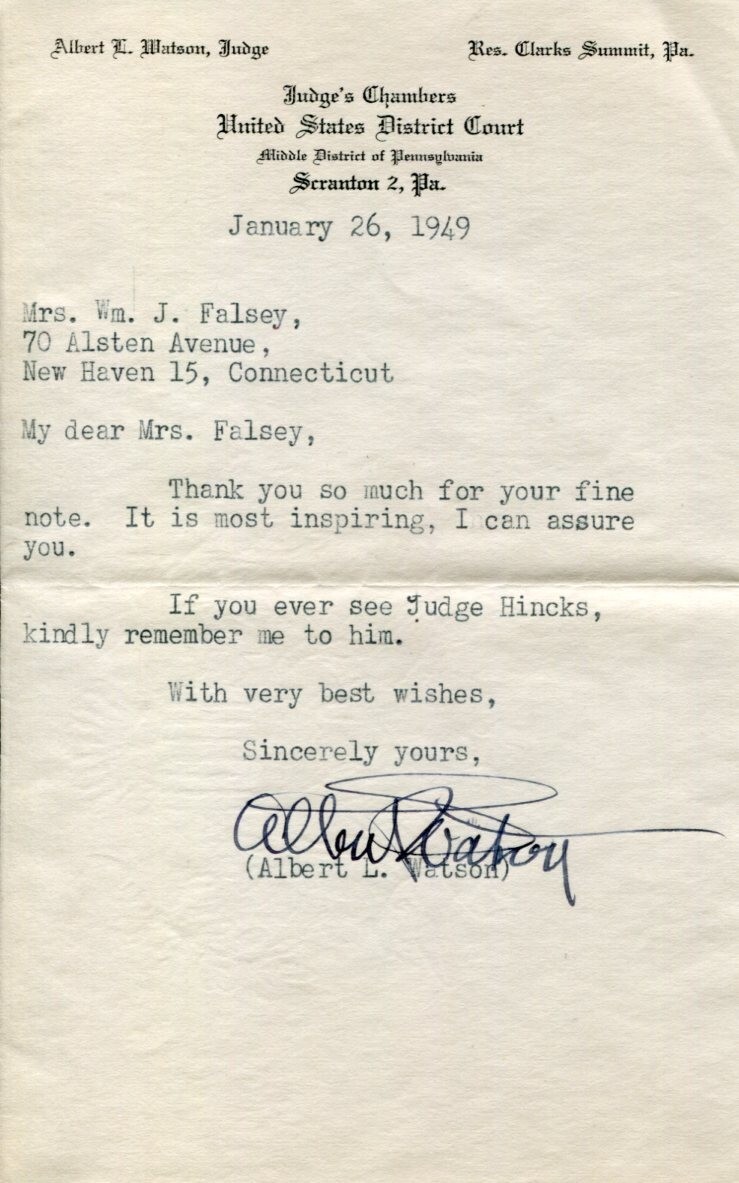 Albert Leisenring Watson US District Middle Pennsylvania Judge Signed Autograph