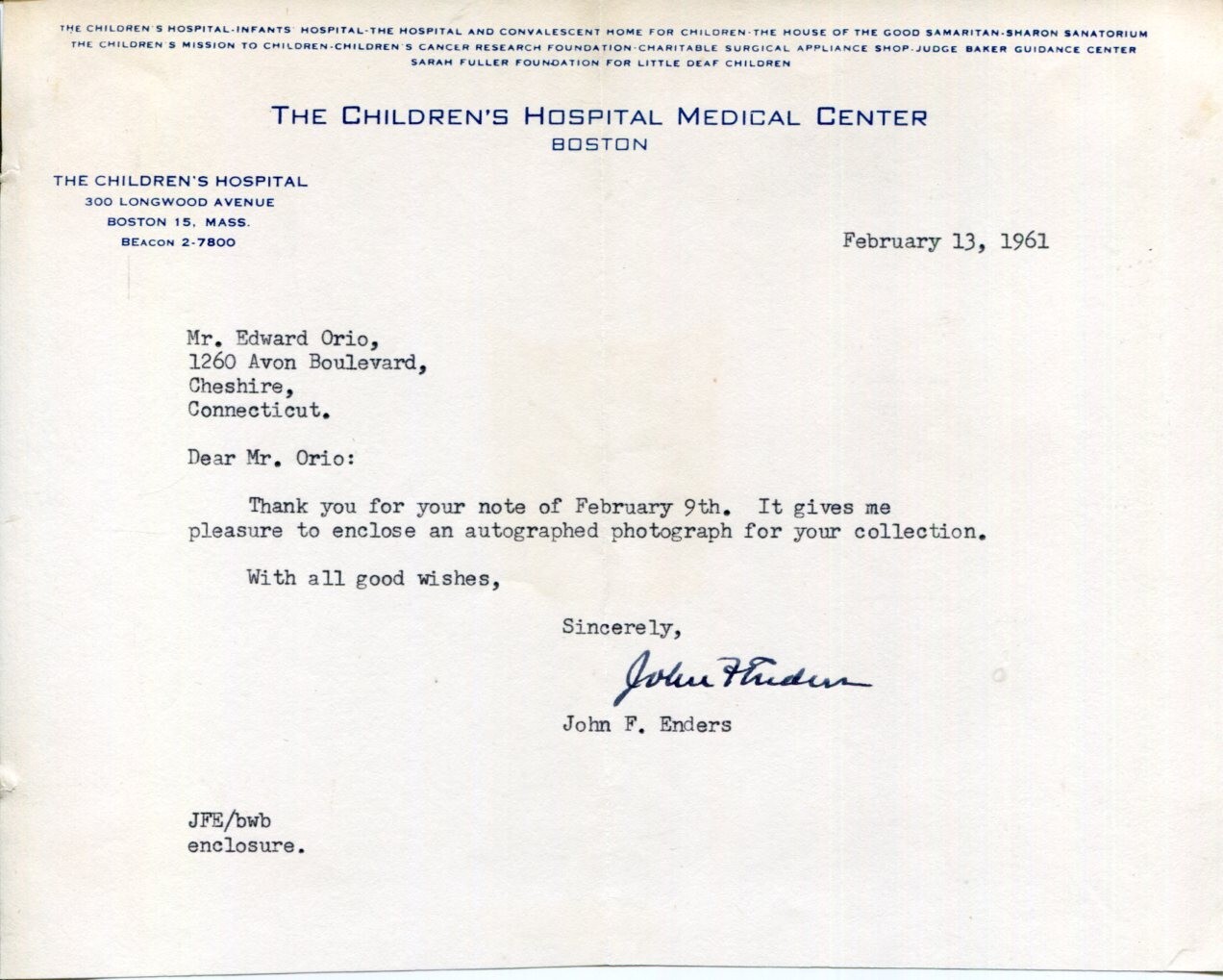 John Franklin Enders Nobel Prize Medicine Father Moder Vaccines Signed Autograph