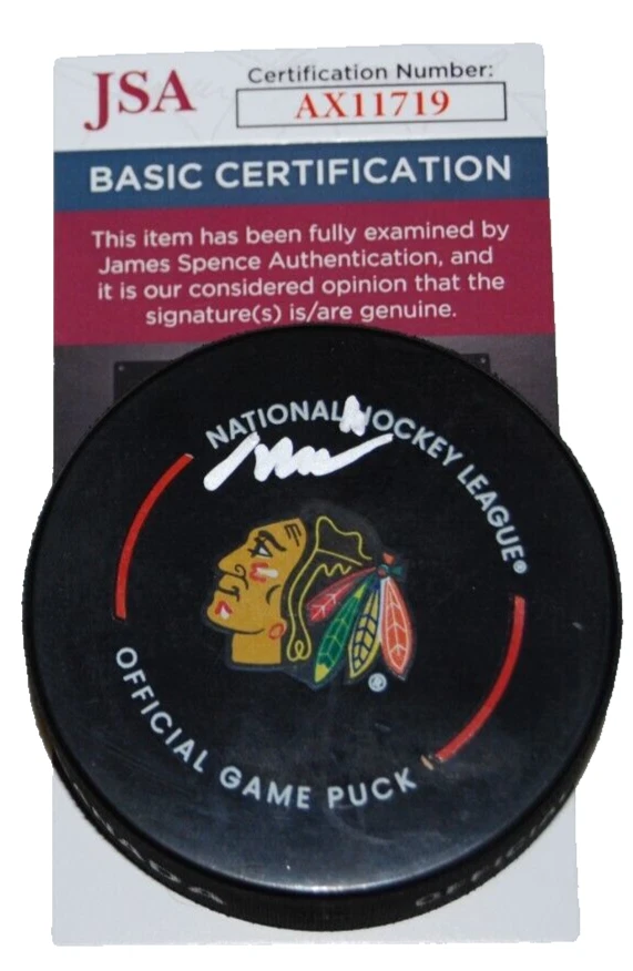 OLIVER MOORE signed (CHICAGO BLACKHAWKS) Official Hockey game puck JSA AX11719