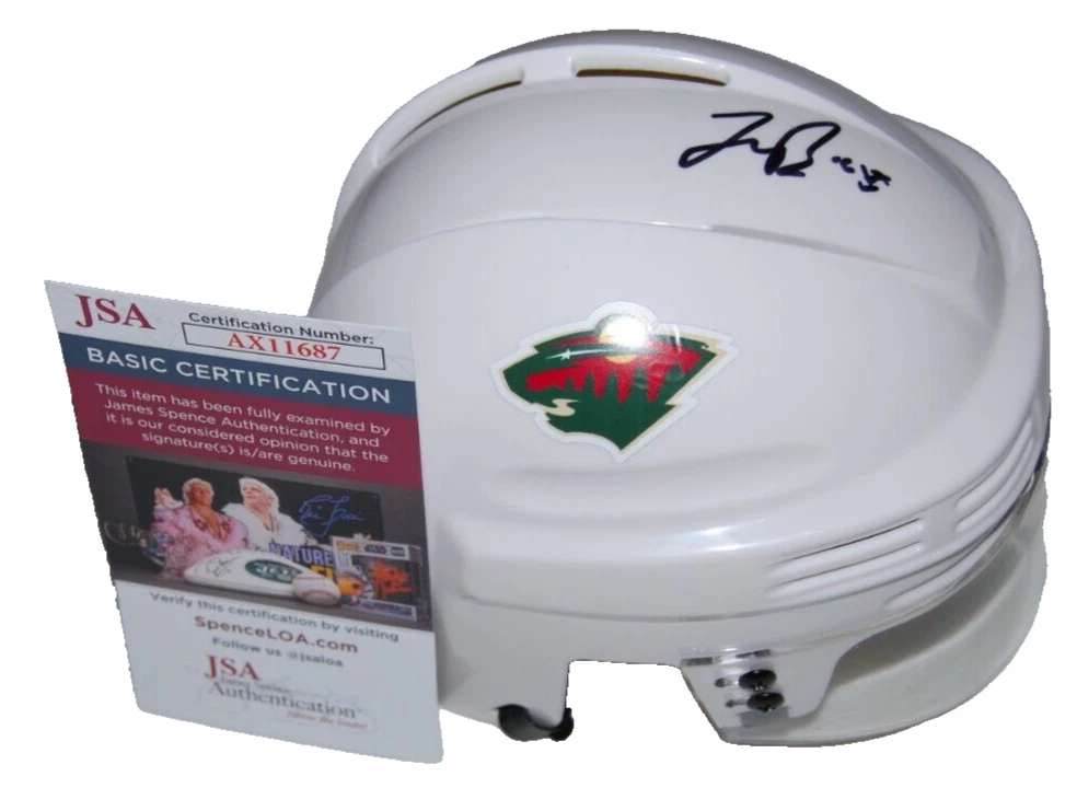 JONAS BRODIN signed (MINNESOTA WILD) autographed Mini Hockey Helmet JSA AX11687