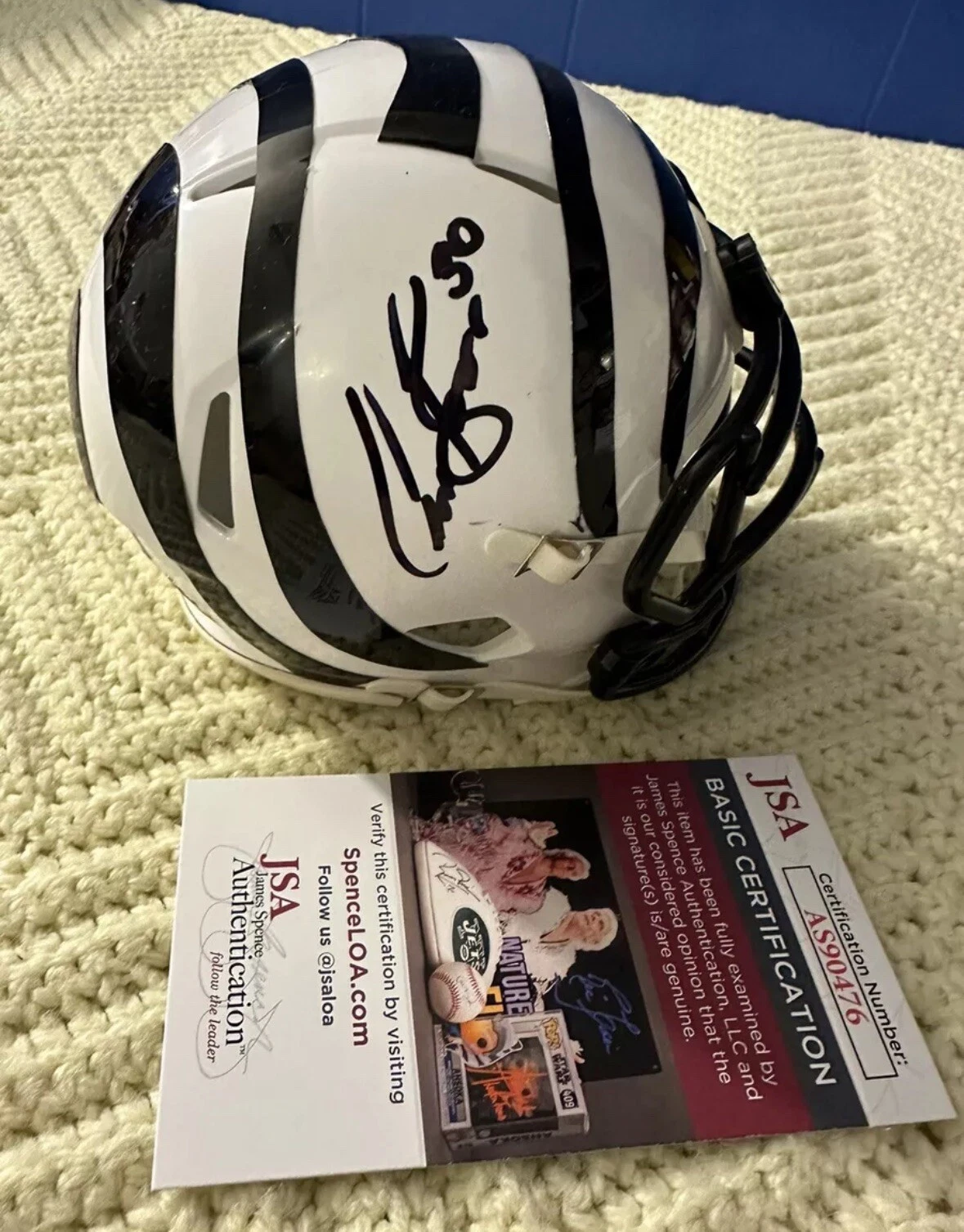Chase Brown Bengals Signed White Mini Helmet JSA Authenticated COA Ja’Marr