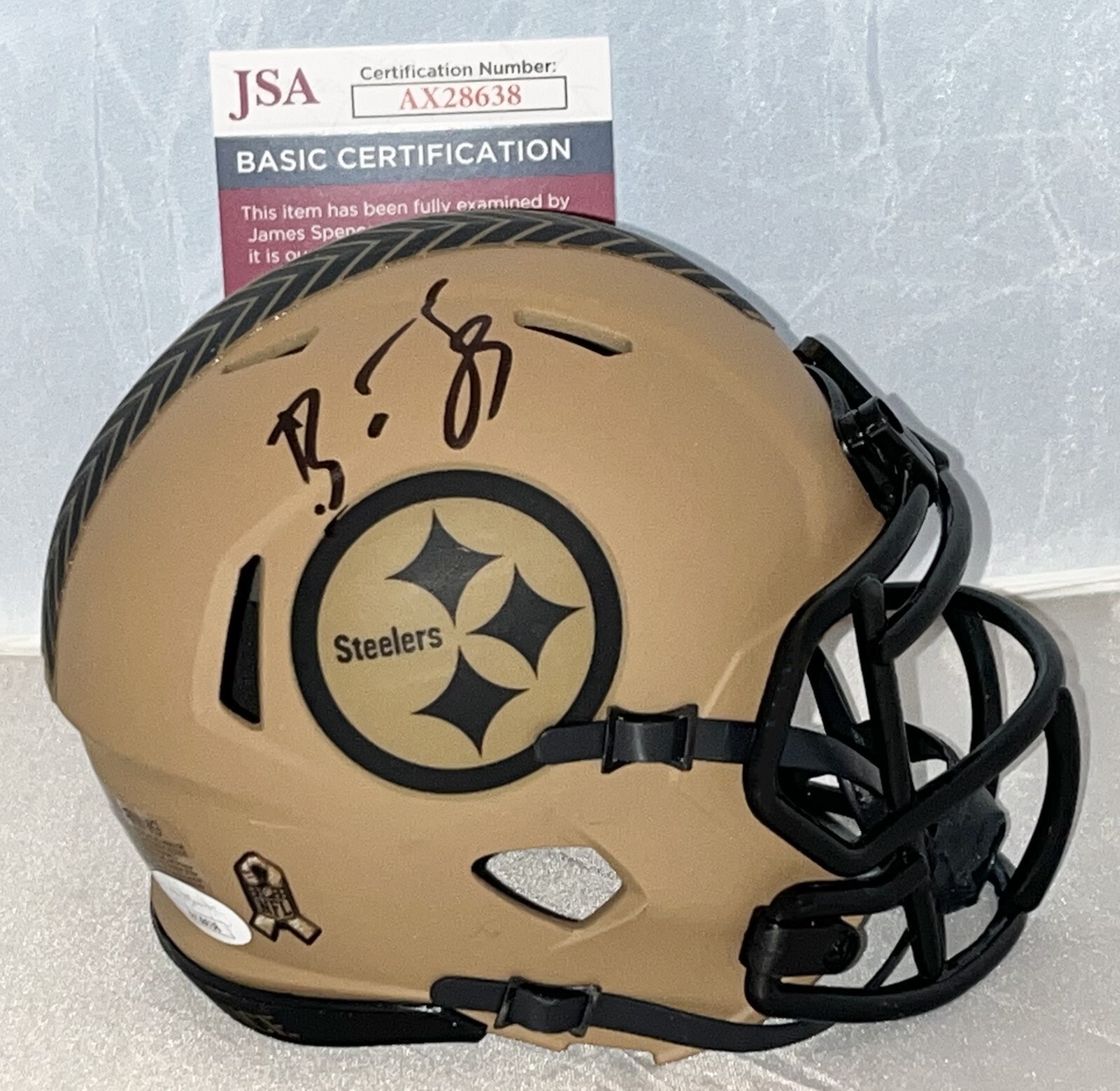 Broderick Jones signed Pittsburgh Steelers Salute To Service mini helmet JSA
