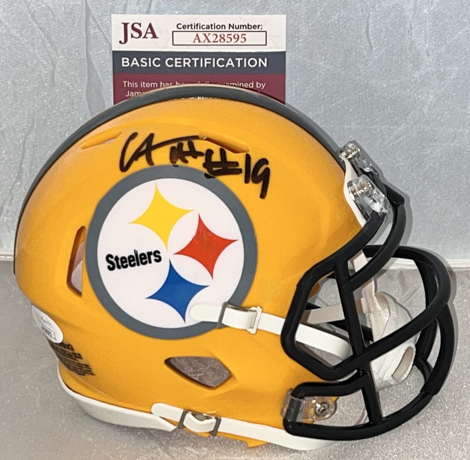 Calvin Austin III signed Pittsburgh Steelers Yellow mini helmet autographed JSA