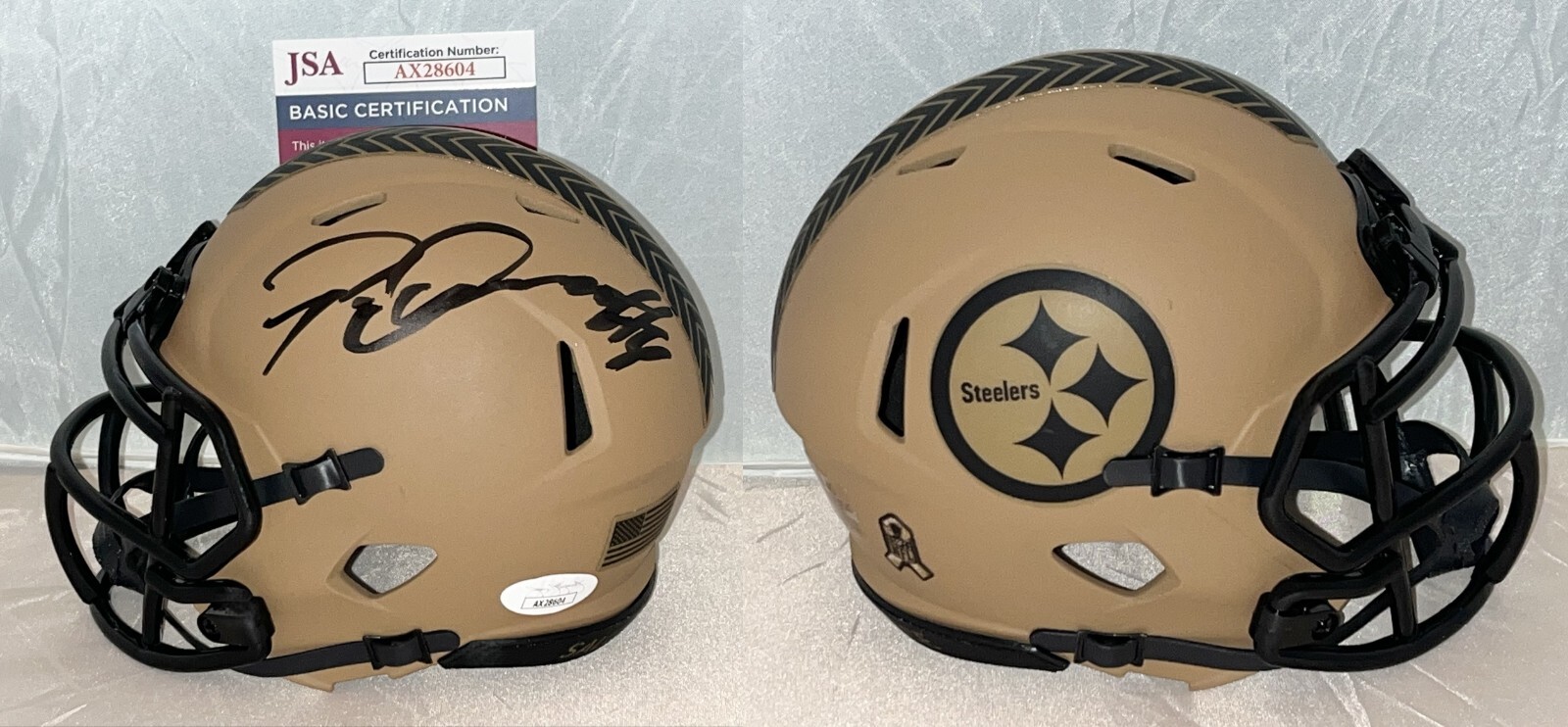 Patrick Queen signed Pittsburgh Steelers Salute To Service mini helmet JSA