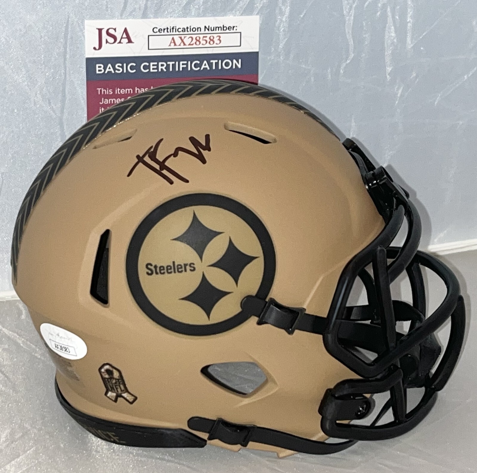 Troy Fautanu signed Pittsburgh Steelers Salute To Service mini helmet JSA
