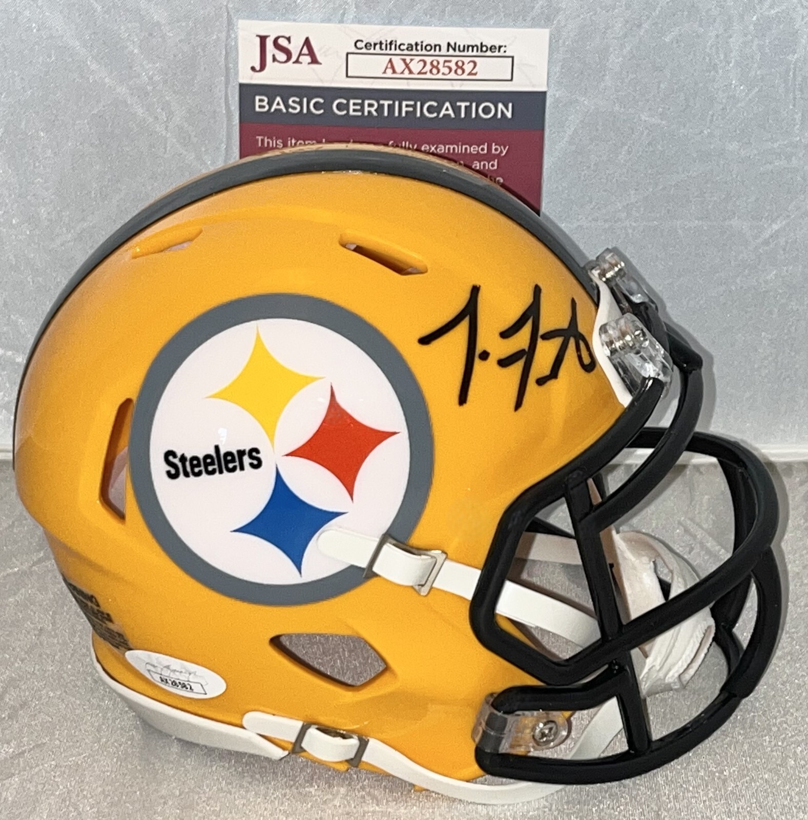 Troy Fautanu signed Pittsburgh Steelers Yellow mini helmet autographed JSA